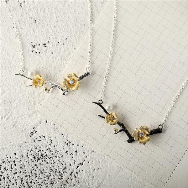 Sterling Silver Flower Pendant Necklace Handmade Jewelry Accessories for Women