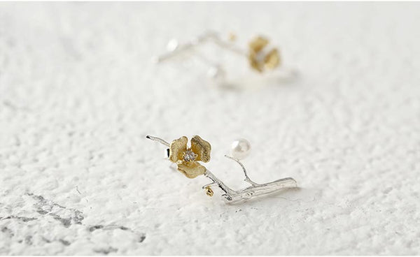 Sterling Silver Flower Stud Earrings Handmade Jewelry Gifts Accessories Women elegant