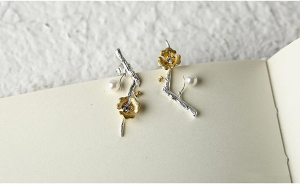 Sterling Silver Flower Stud Earrings Handmade Jewelry Gifts Accessories Women fashionable