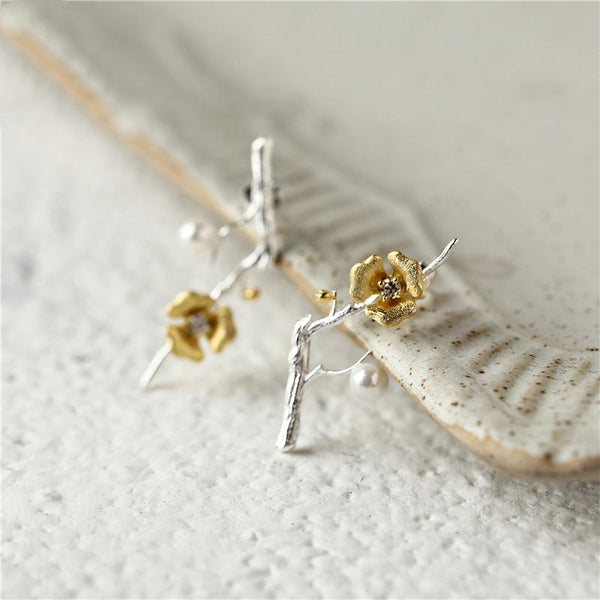 Sterling Silver Flower Stud Earrings Handmade Jewelry Gifts Accessories Women