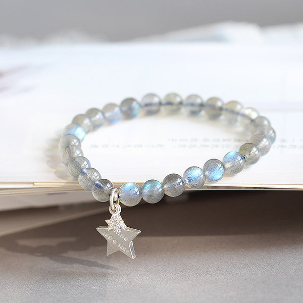 Sterling Silver Moonstone Bead Bracelet Handmade Jewelry Accessories Gift Women