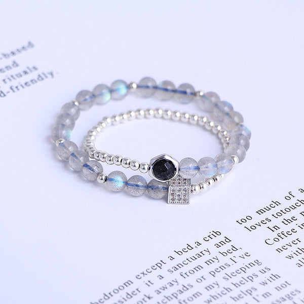 Sterling Silver Moonstone Blue sandstone Bead Bracelet Handmade Jewelry Accessories Gift Women adorable