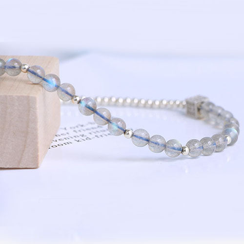 Sterling Silver Moonstone Blue sandstone Bead Bracelet Handmade Jewelry Accessories Gift Women june birthstone details