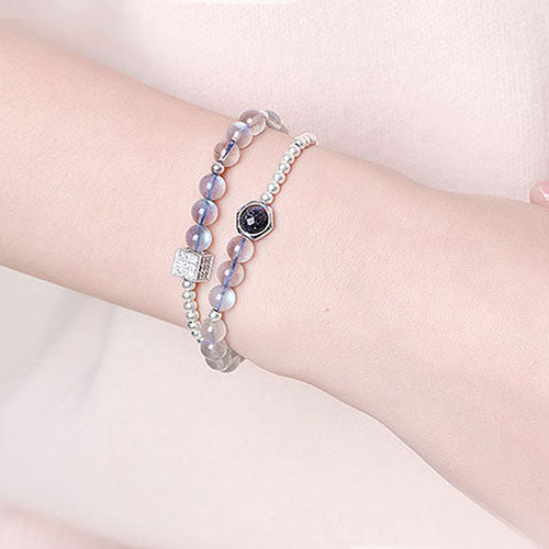 Sterling Silver Moonstone Blue sandstone Bead Bracelet Handmade Jewelry Accessories Gift Women june birthstone