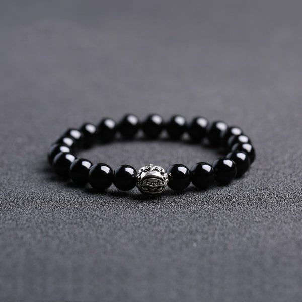Sterling Silver Obsidian Agate Bead Bracelets Lovers Jewelry Accessories for Women Men beautiful