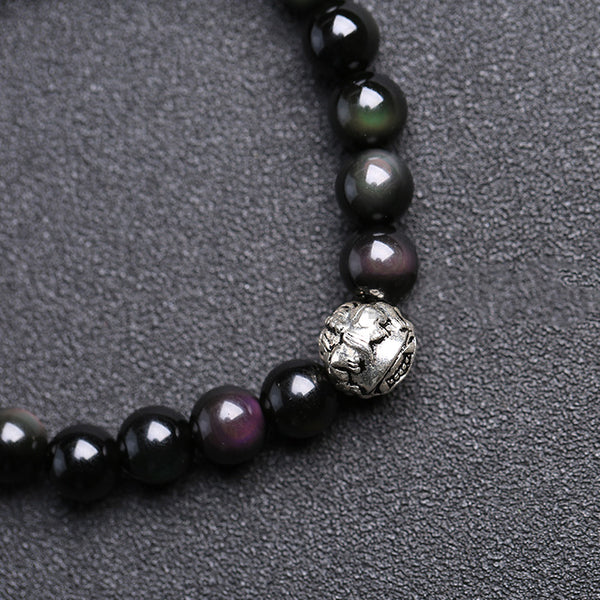 Sterling Silver Obsidian Agate Bead Bracelets Lovers Jewelry Accessories for Women Men fashionable