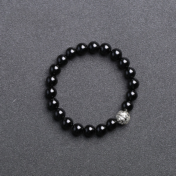 Sterling Silver Obsidian Agate Bead Bracelets Lovers Jewelry Accessories for Women Men