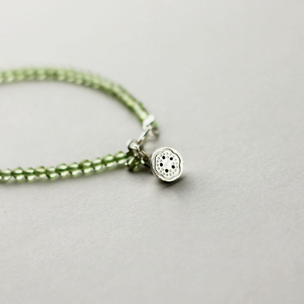 Sterling Silver Lotus Seed Peridot Beaded Anklet Handmade Jewelry Accessories Women