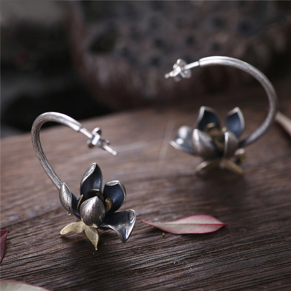 Flower Shaped Sterling Silver Stud Earrings Handmade Jewelry Gifts Accessories for Women