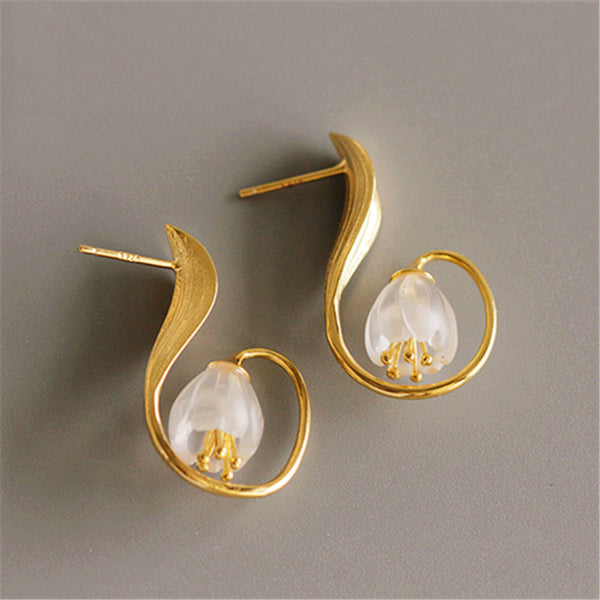 Sterling Silver White Quartz Crystal Stud Earrings Handmade Jewelry Accessories Women