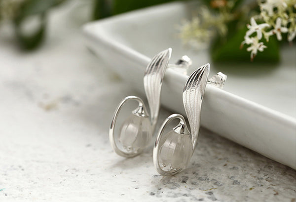 Sterling Silver White Quartz Crystal Stud Earrings Handmade Jewelry Accessories Women gift