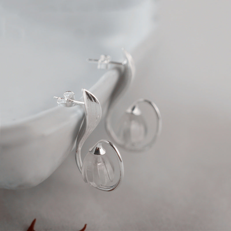 Sterling Silver White Quartz Crystal Stud Earrings Handmade Jewelry Accessories Women