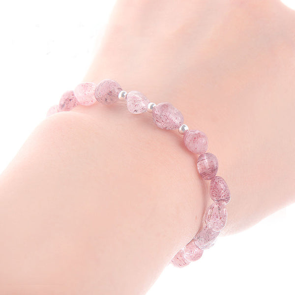 Strawberry Quartz Beaded Bracelets Handmade Crystal Jewelry Accessories Gift Women chic