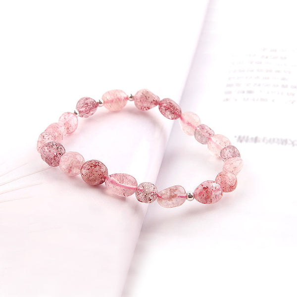 Strawberry Quartz Beaded Bracelets Handmade Crystal Jewelry Accessories Gift Women cute