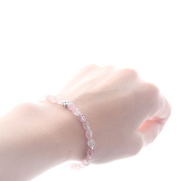 Strawberry Quartz Beaded Bracelets Handmade Gemstone Jewelry Accessories Gift for Women cute