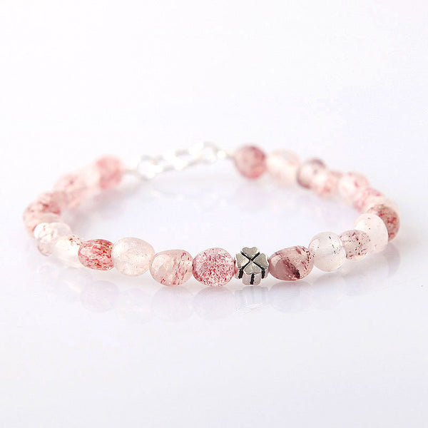 Strawberry Quartz Beaded Bracelets Handmade Gemstone Jewelry Accessories Gift for Women pink
