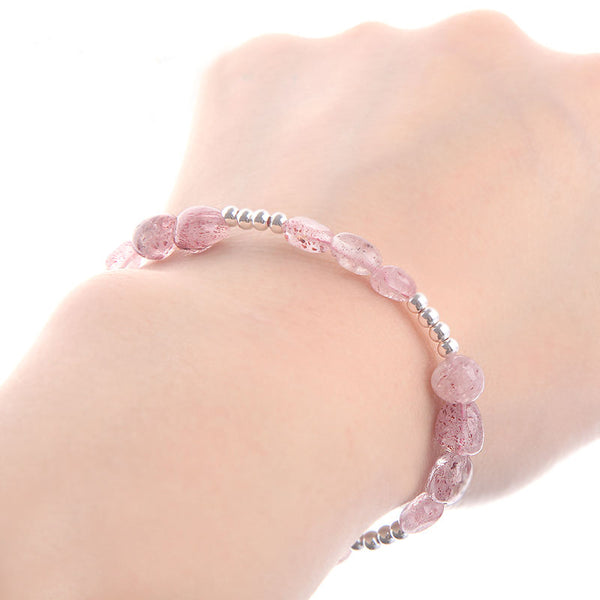 Strawberry Quartz Beaded Bracelets Handmade Gemstone Jewelry Accessories Gift Women cute
