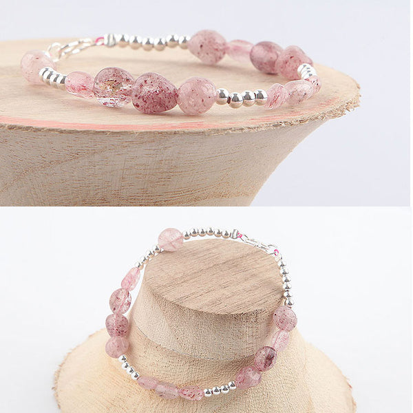 Strawberry Quartz Beaded Bracelets Handmade Gemstone Jewelry Accessories Gift Women gift