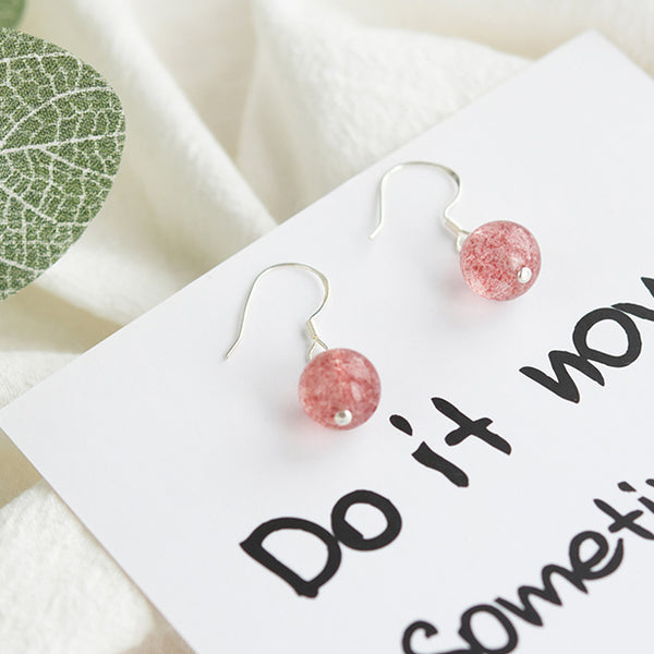 Strawberry Quartz Crystal Bead Drop Earrings Handmade Jewelry Accessories Women adorable