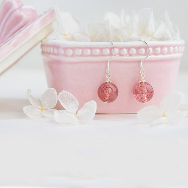 Strawberry Quartz Crystal Bead Drop Earrings Handmade Jewelry Accessories Women beautiful