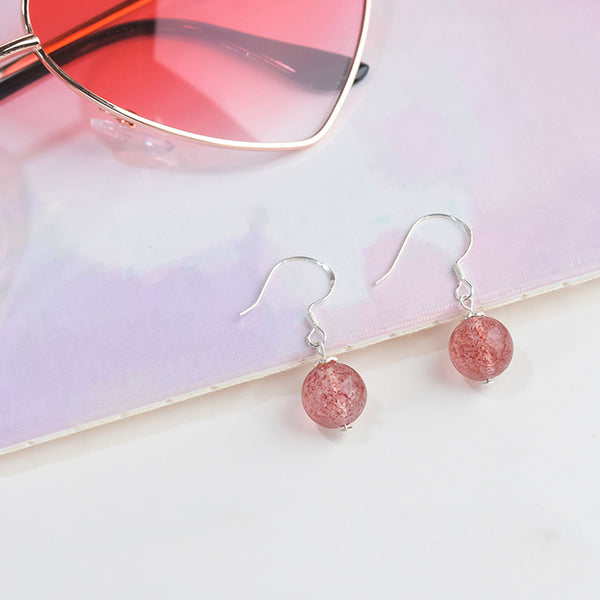 Strawberry Quartz Crystal Bead Drop Earrings Handmade Jewelry Accessories Women charming