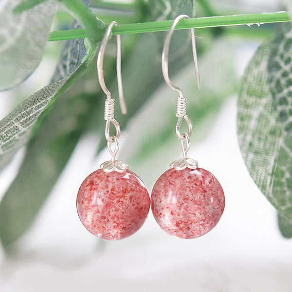 Strawberry Quartz Crystal Bead Drop Earrings Handmade Jewelry Accessories Women chic