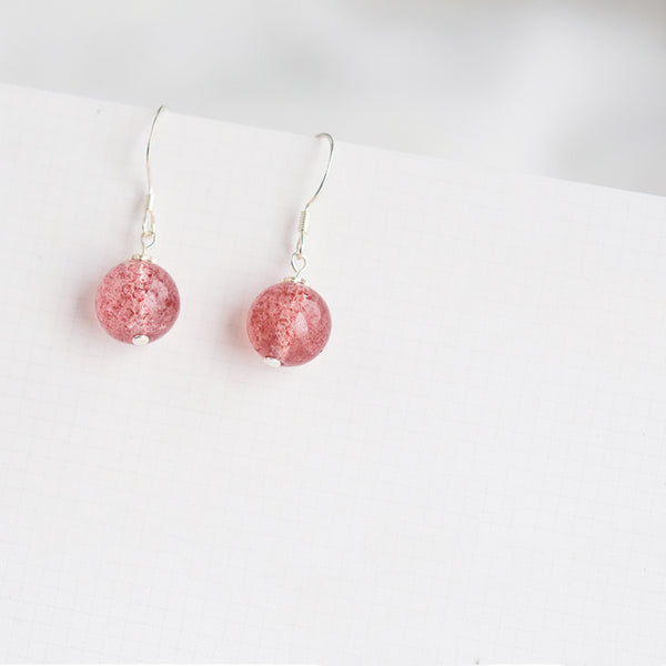 Strawberry Quartz Crystal Bead Drop Earrings Handmade Jewelry Accessories Women cute