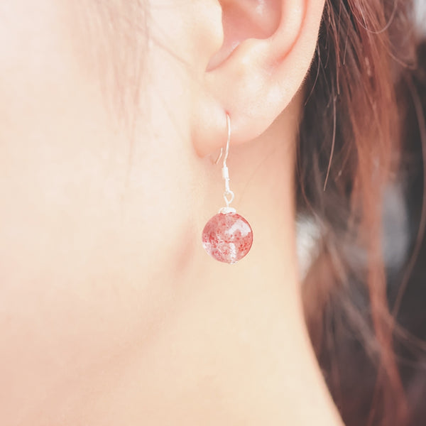 Strawberry Quartz Crystal Bead Drop Earrings Handmade Jewelry Accessories Women wear
