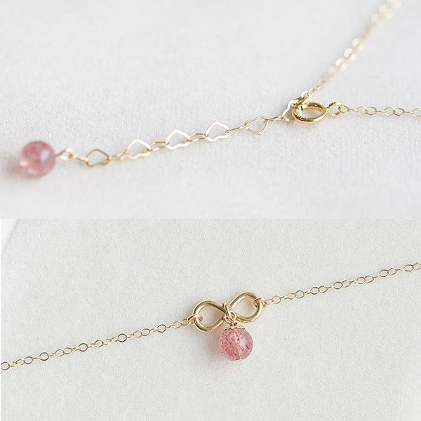 Strawberry Quartz Crystal Bead Gold Anklet Handmade Jewelry Accessories Women chic