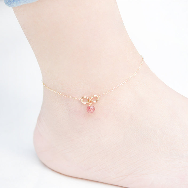 Strawberry Quartz Crystal Bead Gold Anklet Handmade Jewelry Accessories Women