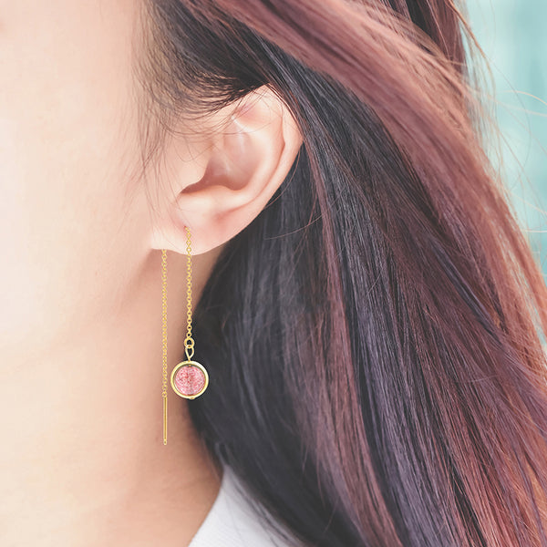 Strawberry Quartz Crystal Bead Gold Threader Earrings Handmade Jewelry Accessories Women charming