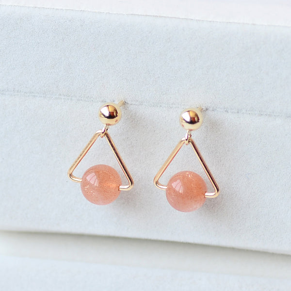 Strawberry Quartz Crystal Moonstone Bead Gold Stud Dangle Earrings Handmade Jewelry Accessories Women adorable