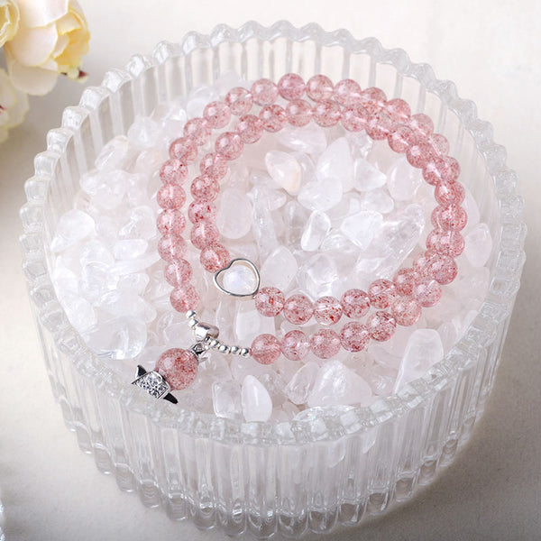 Strawberry Quartz Moonstone Bead Bracelets Handmade Jewelry Women Gifts