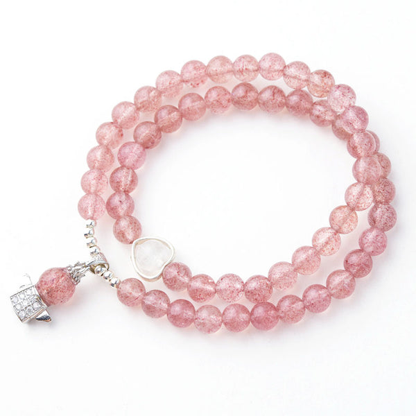 Strawberry Quartz Moonstone Bead Bracelets Handmade Jewelry Women adorable