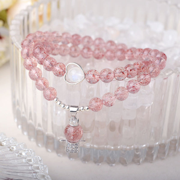 Strawberry Quartz Moonstone Bead Bracelets Handmade Jewelry Women cute