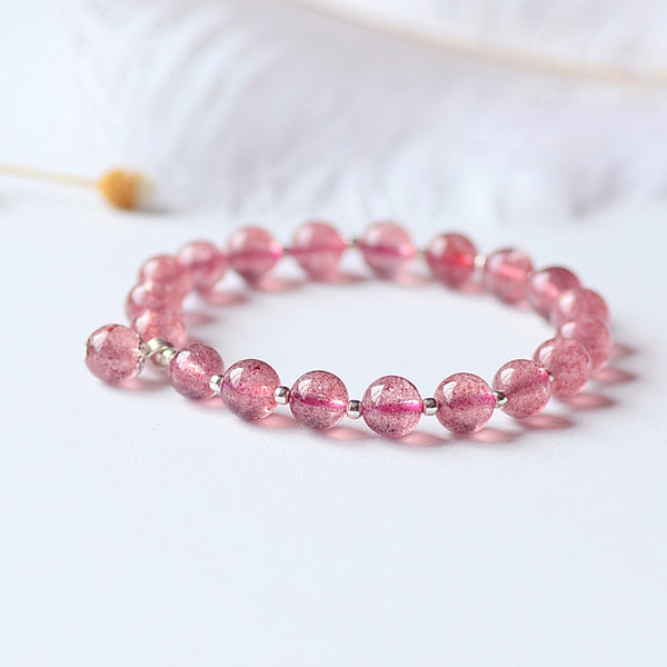 Strawberry Quartz Silver Bead Bracelet Handmade Jewelry Accessories Gifts Women adorable
