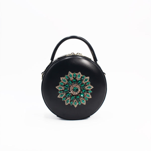 Stylish Black Leather Circle Bag Cross Shoulder Bag For Women