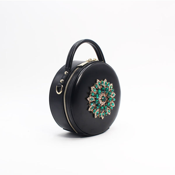 Stylish Black Leather Circle Bag Cross Shoulder Bag For Women Affordable