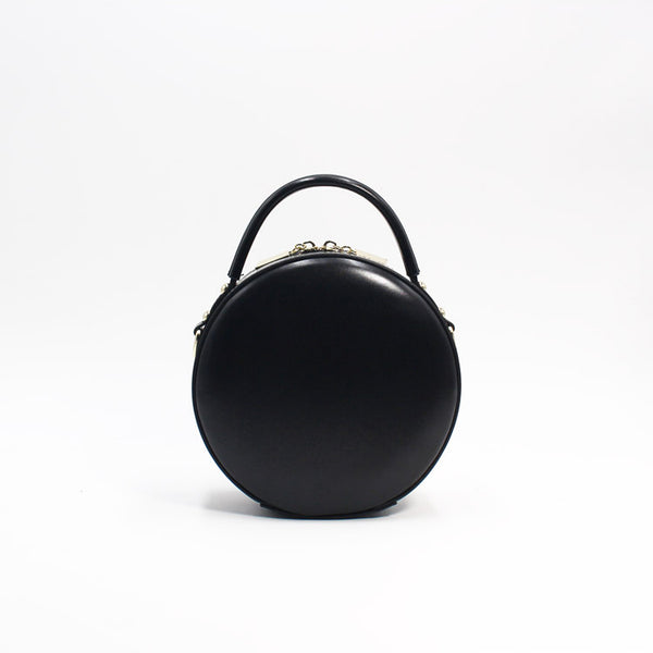 Stylish Black Leather Circle Bag Cross Shoulder Bag For Women Fashion
