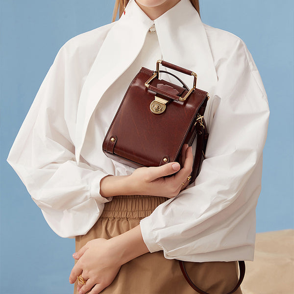 Stylish Cube Bag Womens Crossbody Bags Leather Handbags Purse for Women