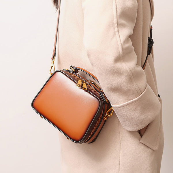 Stylish Cube Bag Womens Leather Crossbody Bags Shoulder Bag for Women Handmade