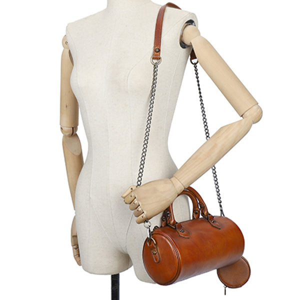 Stylish Ladies Barrel Handbag Brown Shoulder Bag For Women Chic