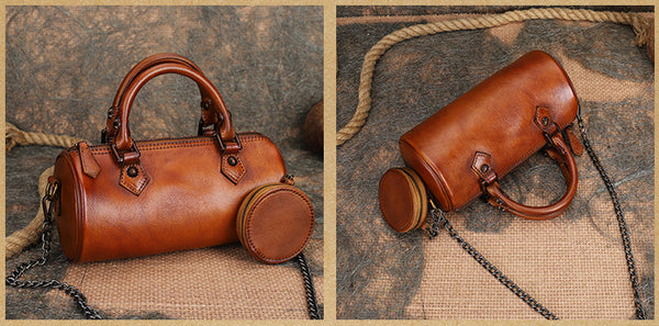 Stylish Ladies Barrel Handbag Brown Shoulder Bag For Women Trendy