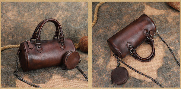 Stylish Ladies Barrel Handbag Brown Shoulder Bag For Women Vintage