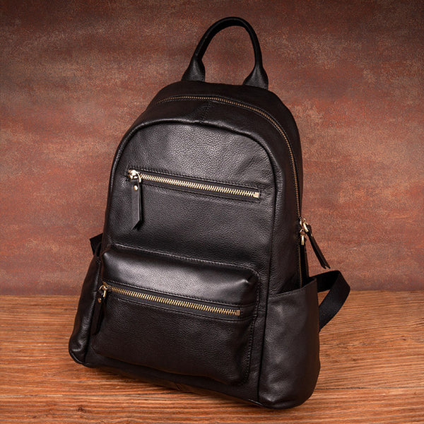 Stylish Ladies Black Genuine Leather Backpack Purse Rucksack For Women