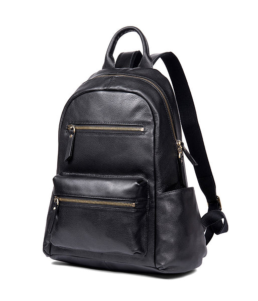 Stylish Ladies Black Genuine Leather Backpack Purse Rucksack For Women Black