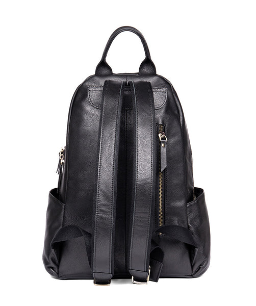 Stylish Ladies Black Genuine Leather Backpack Purse Rucksack For Women Chic