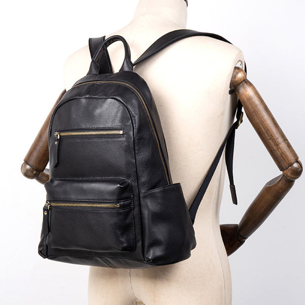 Stylish Ladies Black Genuine Leather Backpack Purse Rucksack For Women Cowhide