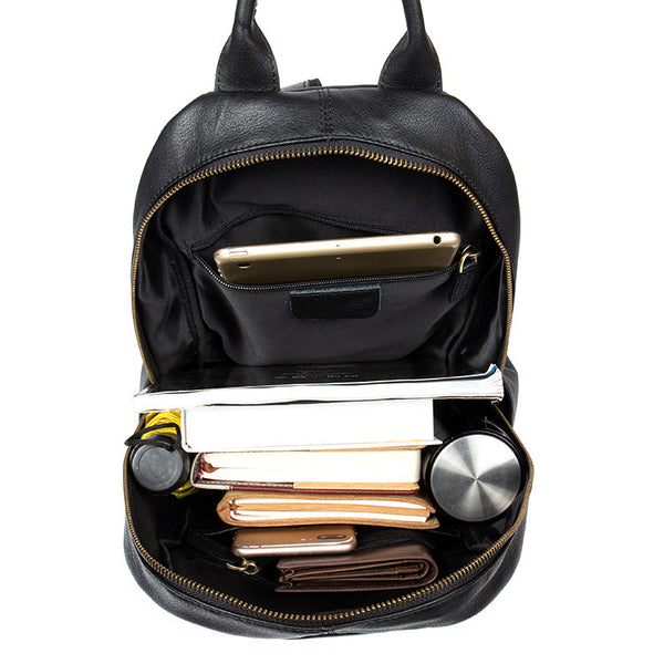 Stylish Ladies Black Genuine Leather Backpack Purse Rucksack For Women Designer