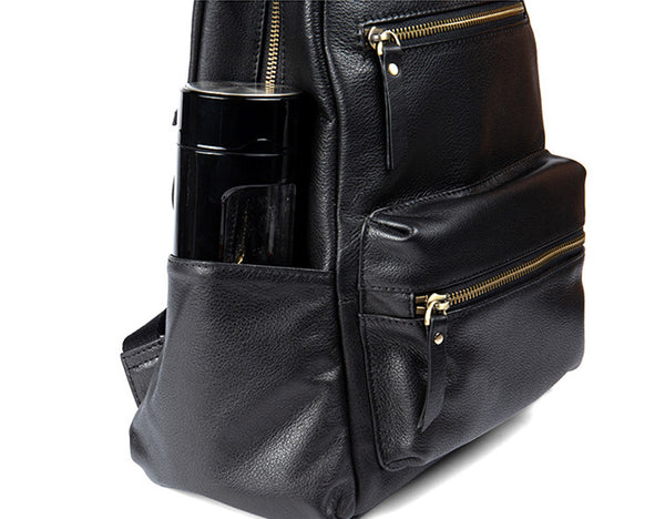 Stylish Ladies Black Genuine Leather Backpack Purse Rucksack For Women Fashion